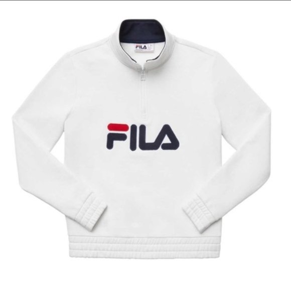 Fila white sweatshirt w logo red and blue zip neck size Small - Picture 9 of 9